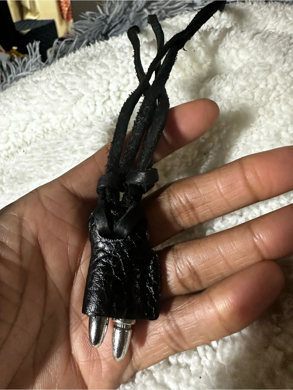 Black Leather Bullet Pendant Necklace for Men